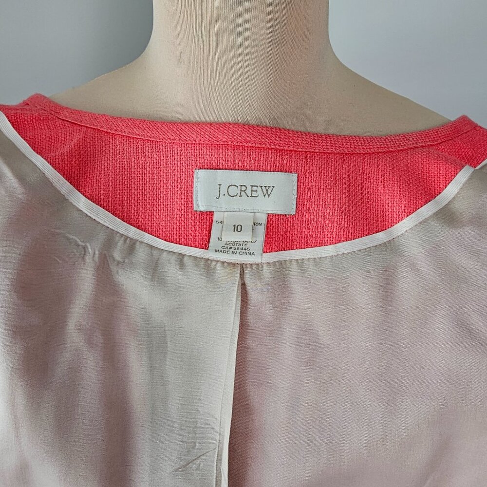 J.Crew Coral Fringe-Trim Cropped Jacket Size 10 Raw Edge Tiered Statement Blazer - Picture 13 of 13